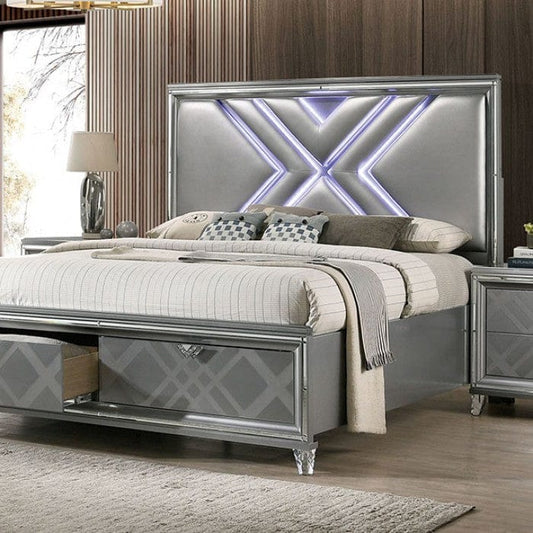 Furniture of America - Emmeline 5 Pc. Queen Bedroom Set w/ Chest in Silver - FOA7147Q-5PC-CHEST View 2