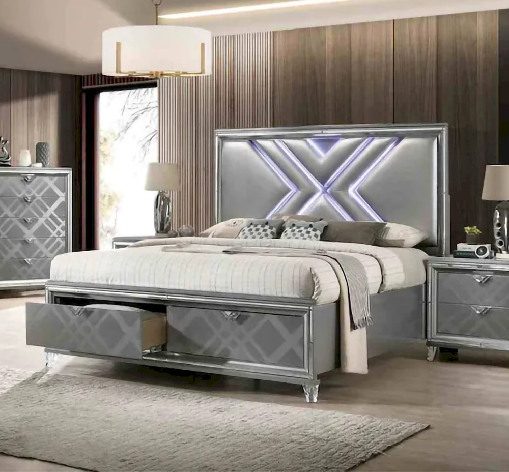 Furniture of America - Emmeline - E.King Bed, Silver - FOA7147EK-BED view 1