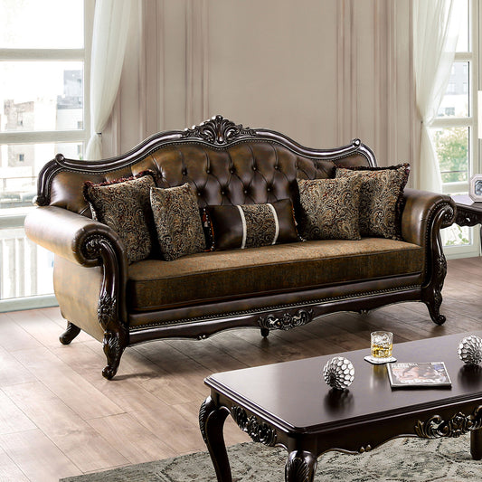 Furniture of America - Ensenada Sofa + Loveseat in Dark Cherry/Brown - FM65003BR-2PC View 2