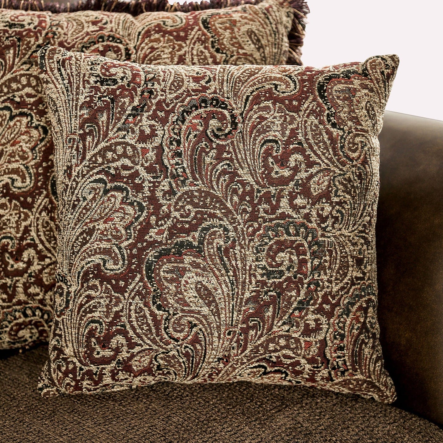 Furniture of America - Ensenada Sofa + Loveseat in Dark Cherry/Brown - FM65003BR-2PC View 5