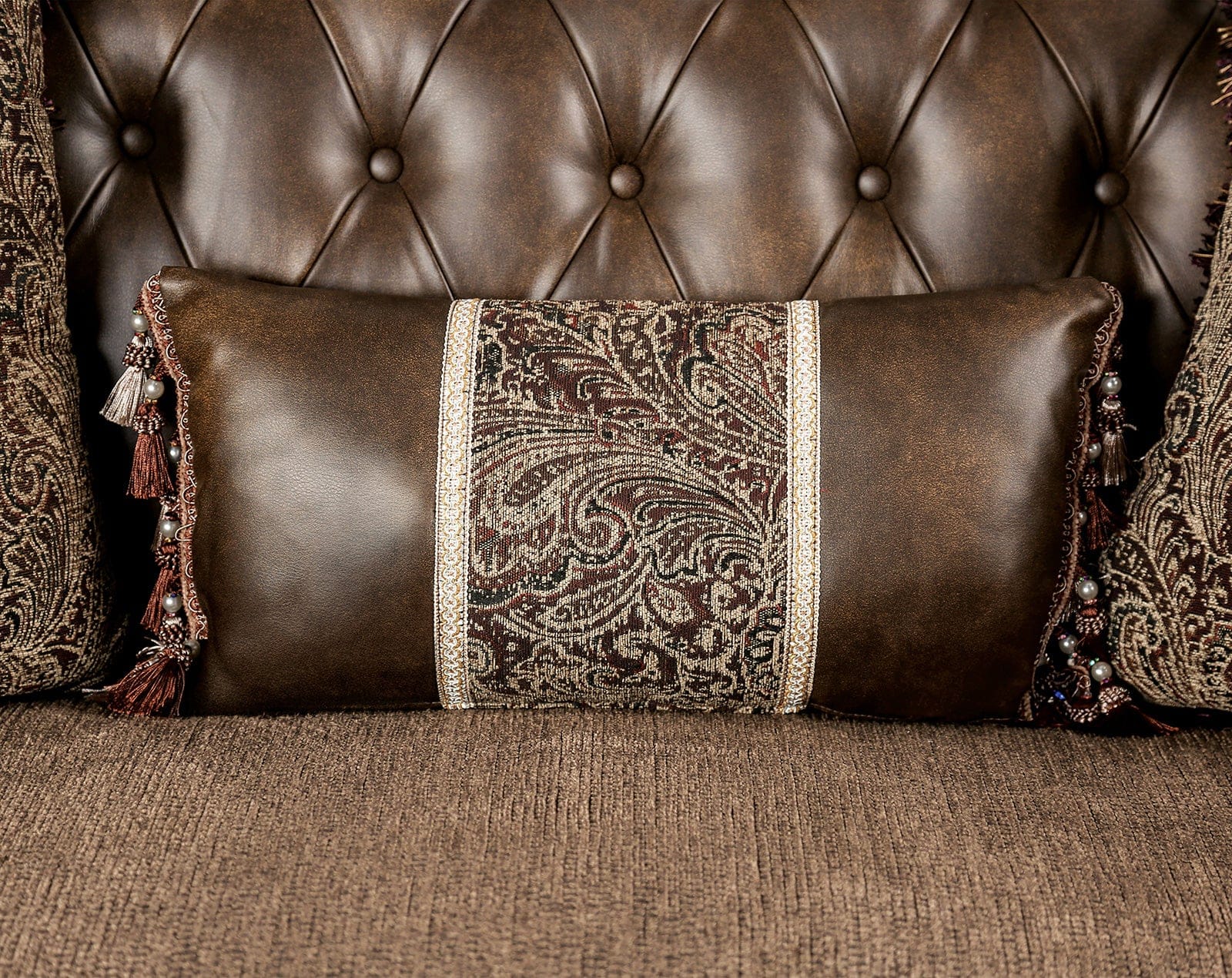 Furniture of America - Ensenada Sofa + Loveseat in Dark Cherry/Brown - FM65003BR-2PC View 6