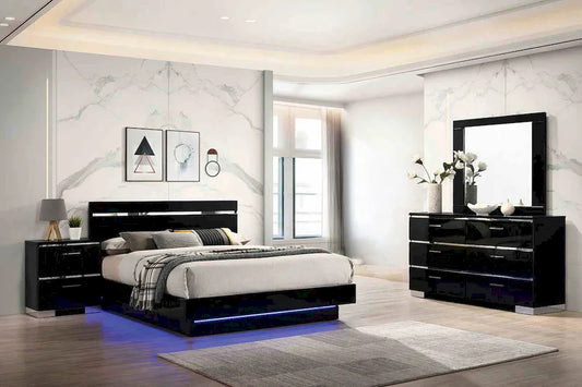 Furniture of America - Erlach - 3 Pc. Queen Bedroom Set - Black/Chrome - FOA7189BK-Q-4PC view 1