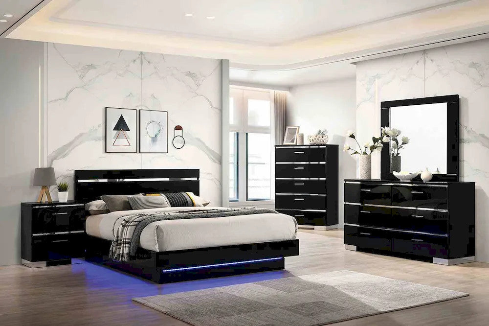 Furniture of America - Erlach - 4 Pc. Queen Bedroom Set w/ Chest - Black/Chrome - FOA7189BK-Q-5PC-C view 1