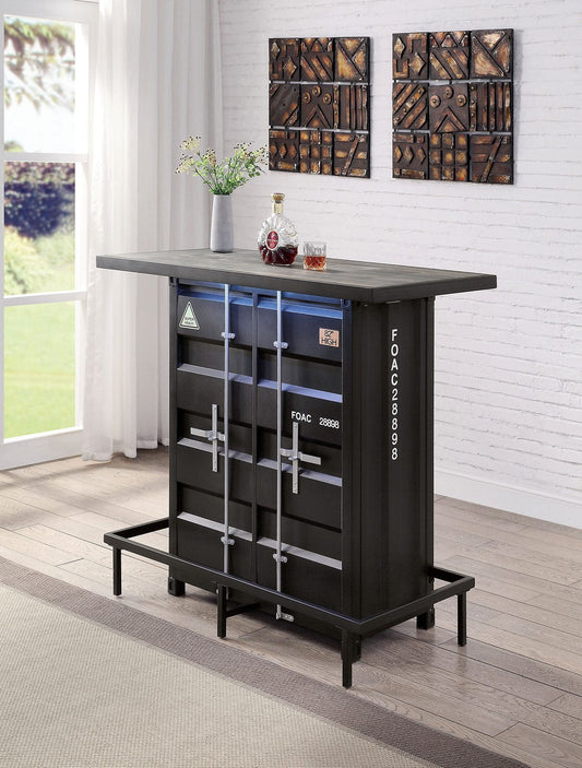 Furniture of America - Esdargo Bar Ht. Table w/ LED Light in Black/Distressed Dark Oak - CM3789BK-BT View 1