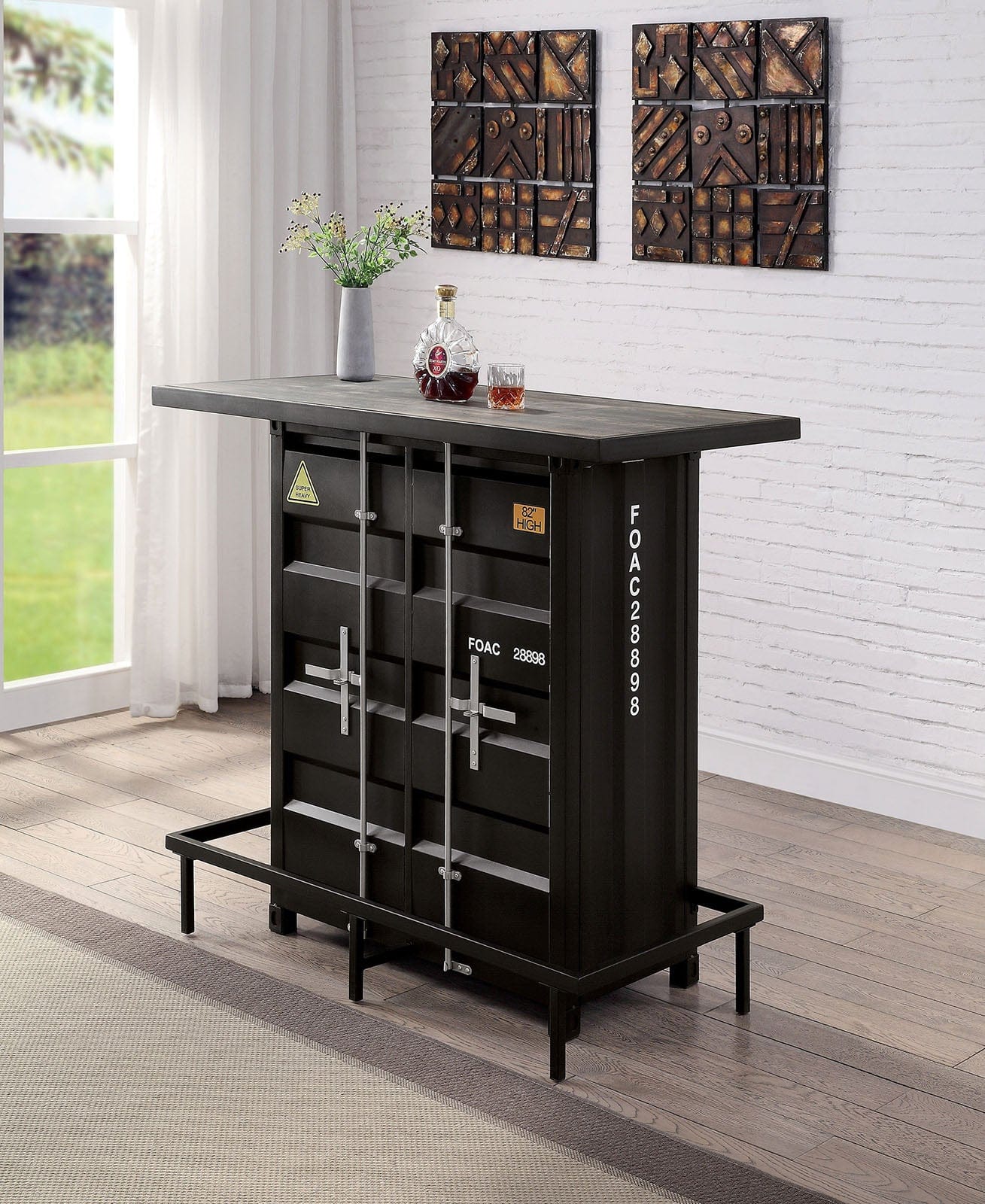 Furniture of America - Esdargo Bar Ht. Table w/ LED Light in Black/Distressed Dark Oak - CM3789BK-BT View 2