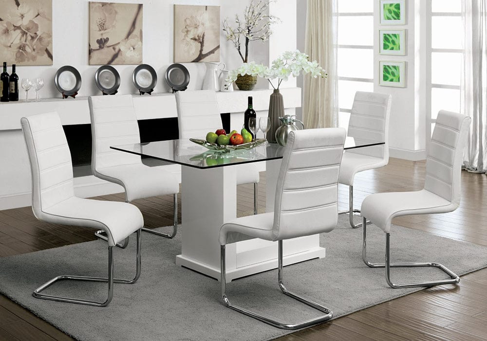 Furniture of America - Eva 7 Pc. Dining Table Set in White/Clear - CM3917T-7PC-8371WH View 1