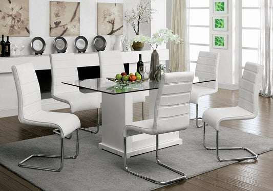 Furniture of America - Eva 7 Pc. Dining Table Set in White/Clear - CM3917T-7PC-8371WH View 1