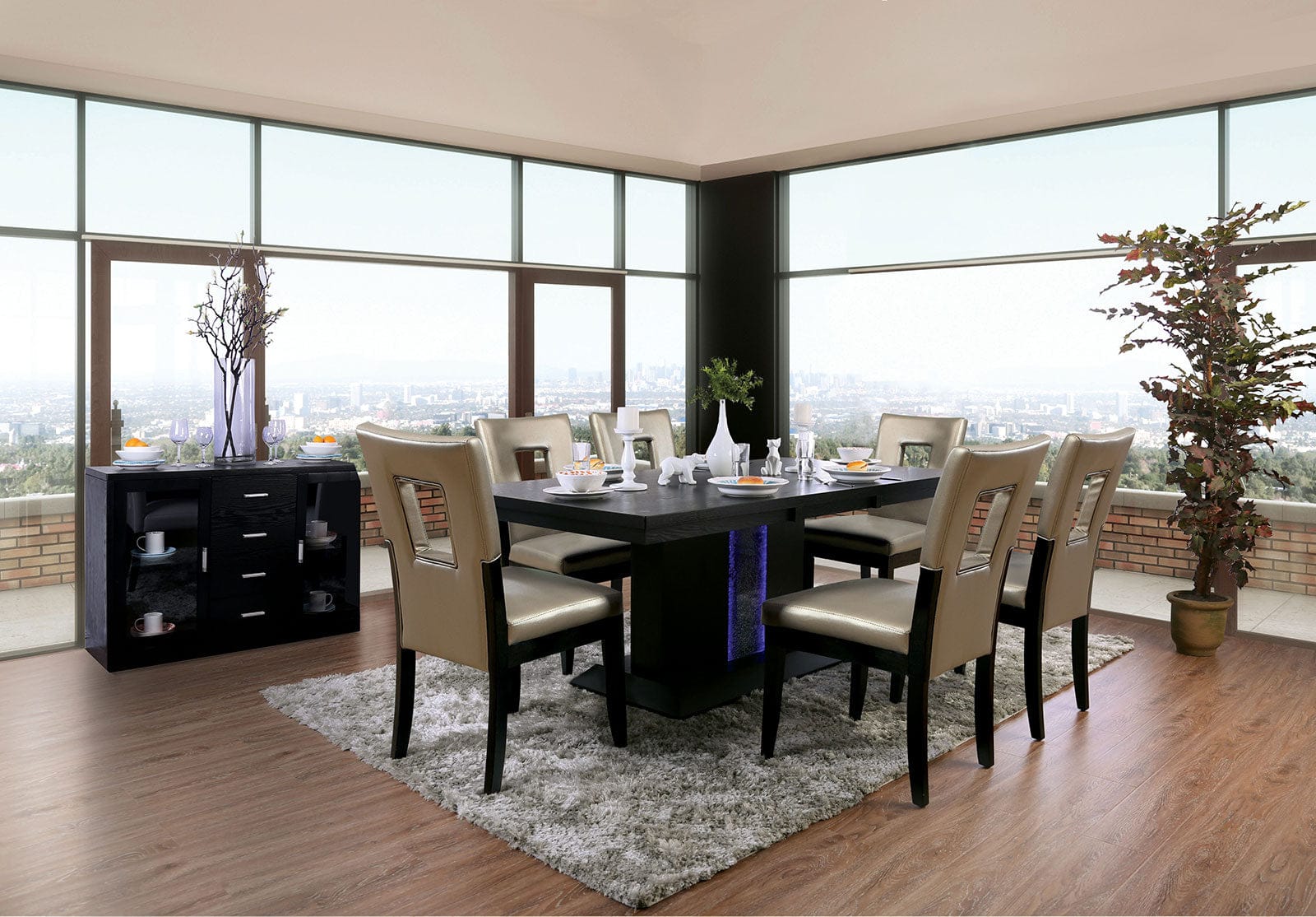 Furniture of America - Evangeline Dining Table in Black/Beige - CM3394T View 4