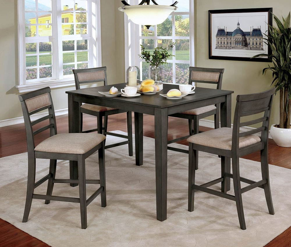 Furniture of America - Fafnir 5 Pc. Counter Ht. Table Set in Weathered Gray/Beige - CM3607PT-5PK View 1