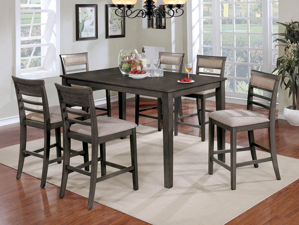 Furniture of America - Fafnir 7 Pc. Counter Ht. Table Set in Weathered Gray/Beige - CM3607PT-7PK View 1