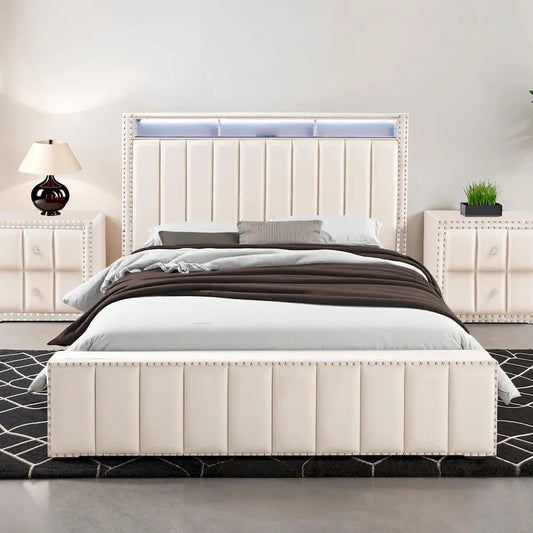 Furniture of America - Farese - Queen Bed, Beige - SL7001BG-Q-BED view 1