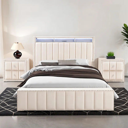 Furniture of America - Farese - Queen Bed W/ 2 Nightstands - Beige - SL7001BG-Q-3PC-2NS view 1