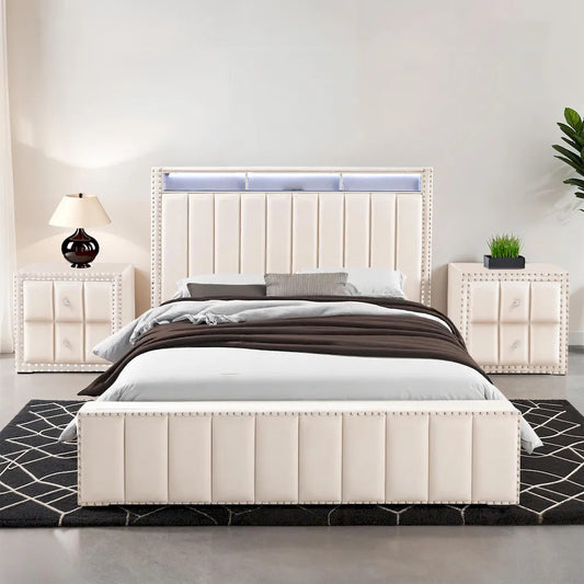 Furniture of America - Farese - Queen Bed W/ 2 Nightstands - Beige - SL7001BG-Q-3PC-2NS view 1