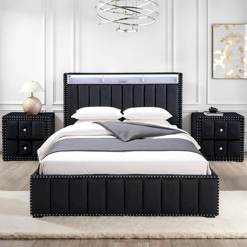 Furniture of America - Farese - Queen Bed W/ 2 Nightstands - Black - SL7001BK-Q-3PC-2NS view 1