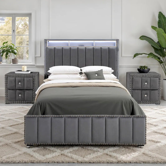 Furniture of America - Farese - Queen Bed W/ 2 Nightstands - Dark Gray - SL7001DG-Q-3PC-2NS view 1