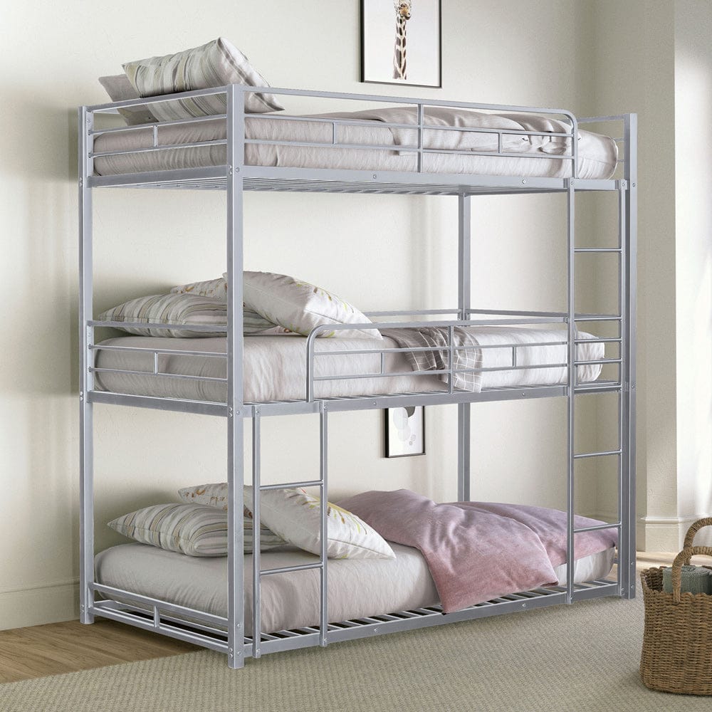 Furniture of America - Felgu Triple Twin Metal Bunk Bed in Silver - FM-BK909SV-T-BED View 1