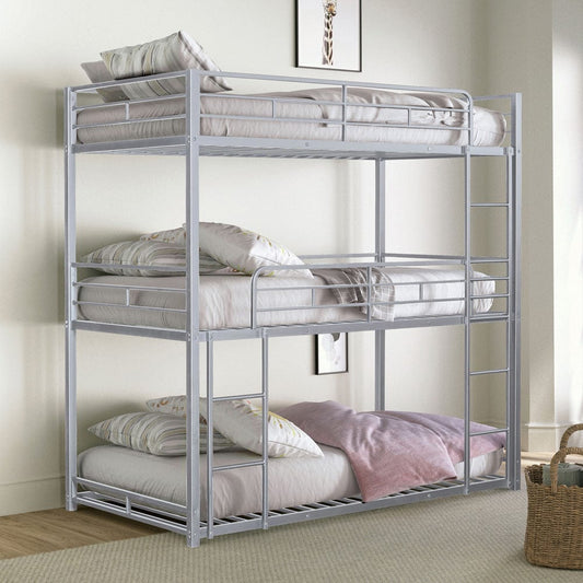 Furniture of America - Felgu Triple Twin Metal Bunk Bed in Silver - FM-BK909SV-T-BED View 1