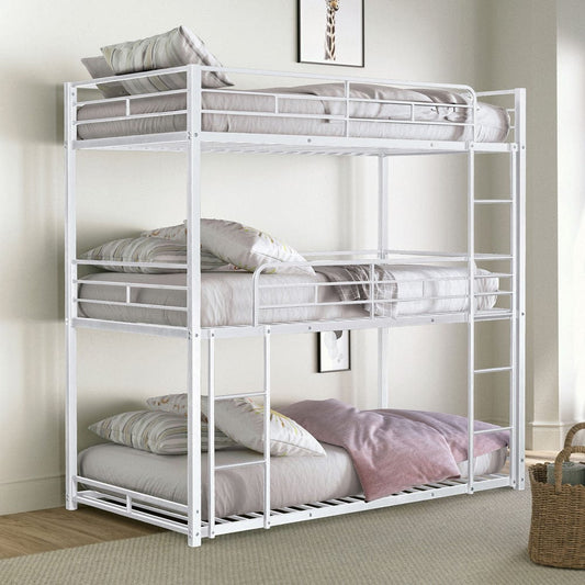 Furniture of America - Felgu Triple Twin Metal Bunk Bed in White - FM-BK909WH-T-BED View 1