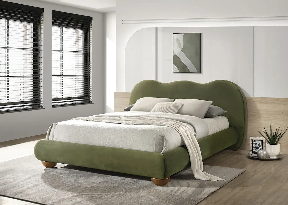 Furniture of America - Finamore - E.King Bed, Olive Green Velvet - FM72005GR-EK-BED view 2