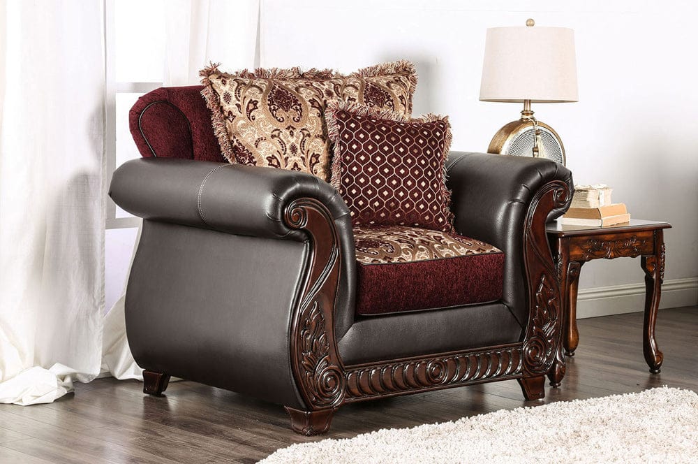 Furniture of America - Franklin Chair in Burgundy/Espresso - SM6107N-CH View 1
