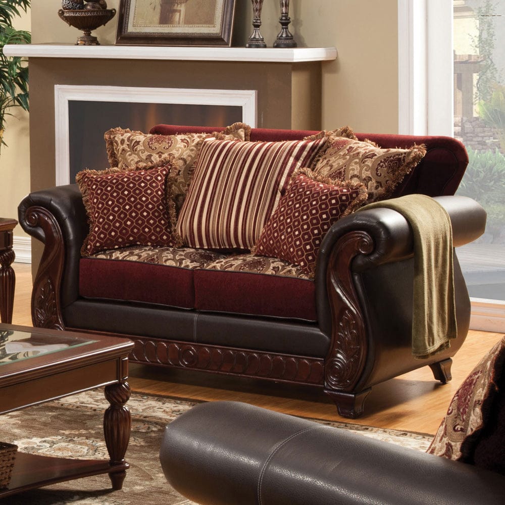 Furniture of America - Franklin Loveseat in Burgundy/Espresso - SM6107N-LV View 1