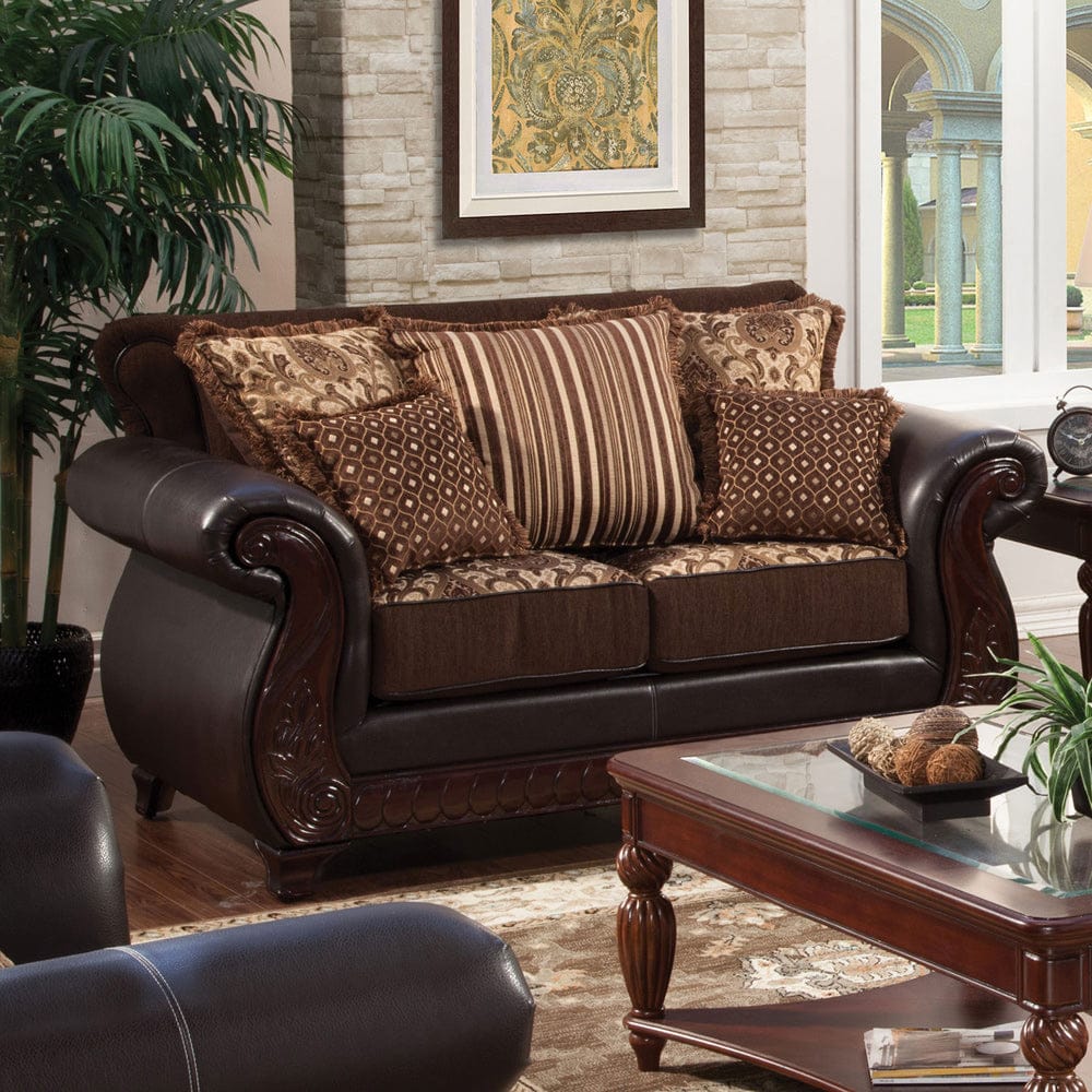 Furniture of America - Franklin Loveseat in Dark Brown/Tan - SM6106N-LV View 1