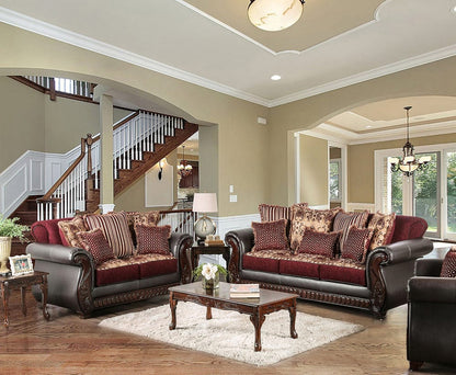 Furniture of America - Franklin Sofa + Loveseat in Burgundy/Espresso - SM6107N-2PC View 1