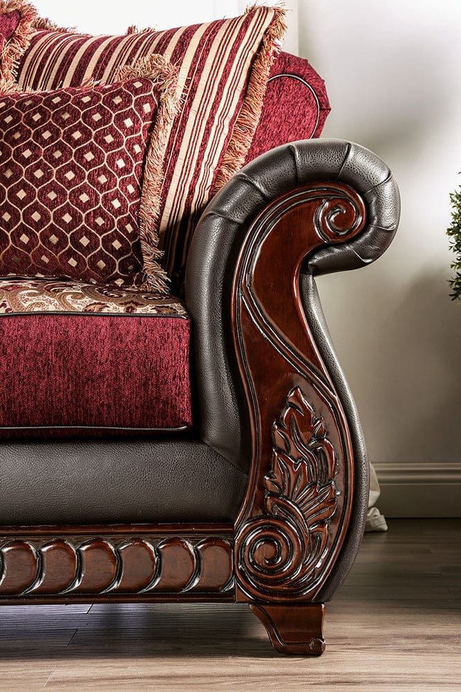 Furniture of America - Franklin Sofa + Loveseat in Burgundy/Espresso - SM6107N-2PC View 2