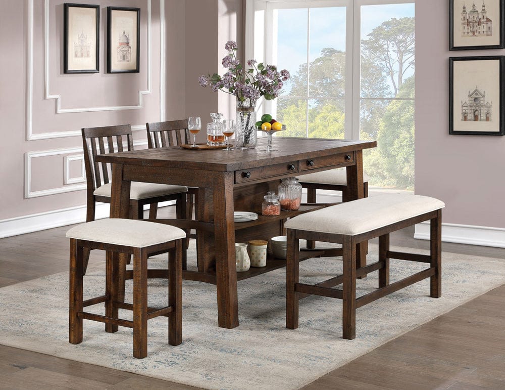 Furniture of America - Fredonia 6 Pc. Counter Ht. Table Set w/ 2 PC + PBN+ 2 BC in Rustic Oak/Beige - CM3902PT-6PC View 1