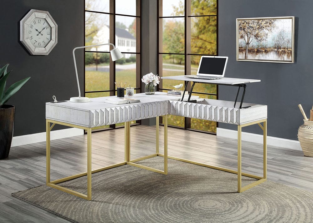 Furniture of America - Freiburg Corner Desk in Antique White - CM-DK406WH-PK View 1