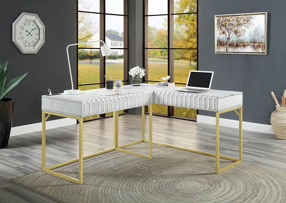 Furniture of America - Freiburg Corner Desk in Antique White - CM-DK406WH-PK View 2