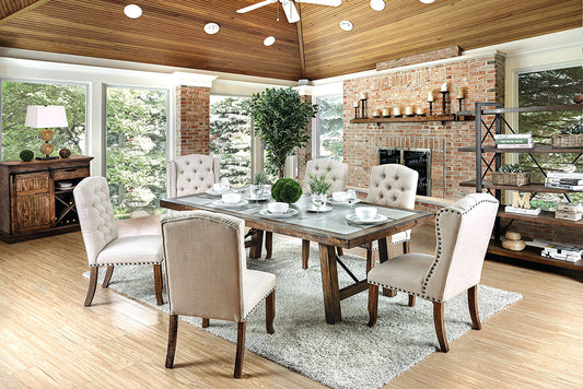 Furniture of America - Gianna Wingback Chair Set of 2 in Rustic Oak/Ivory - CM3829F-SCW-2PK View 2