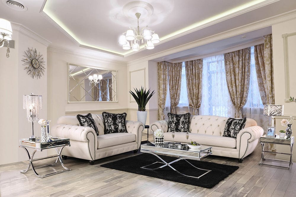 Furniture of America - Gilda Sofa + Loveseat in Beige/Black - SM2292-2PC View 1