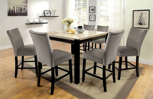 Furniture of America - Gladstone 7 Pc. Counter Ht. Table Set in Ivory/Dark Walnut - CM3823PT-7PC-3744GY View 1
