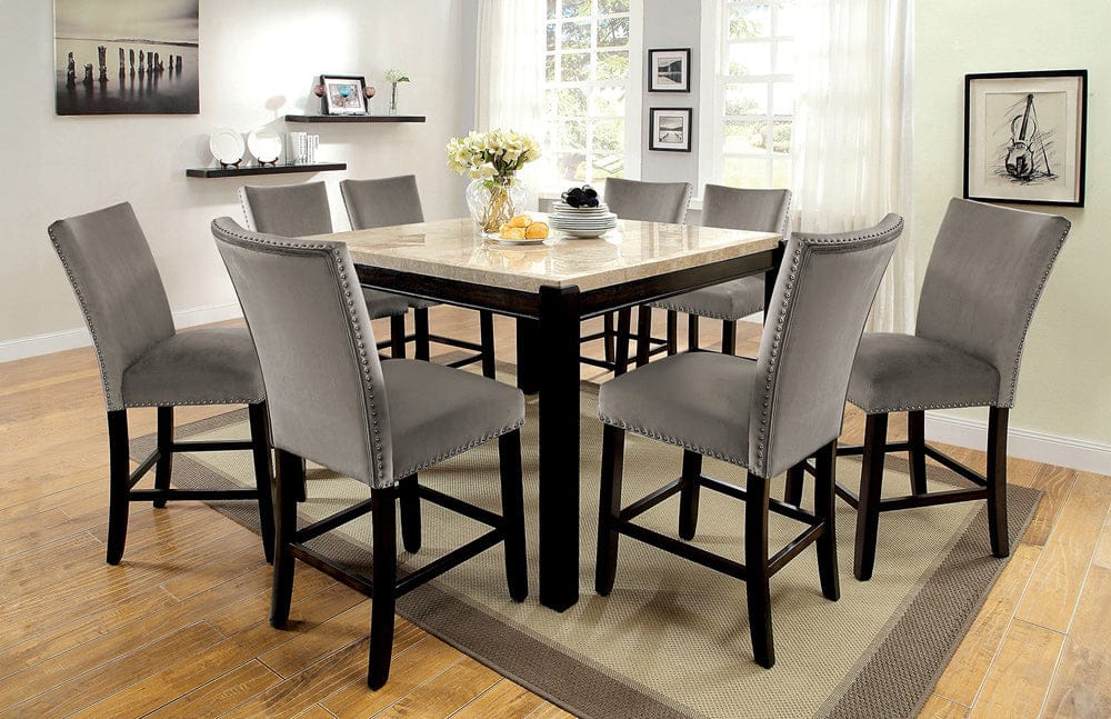 Furniture of America - Gladstone 9 Pc. Counter Ht. Table Set in Ivory/Dark Walnut - CM3823PT-9PC-3744GY View 1