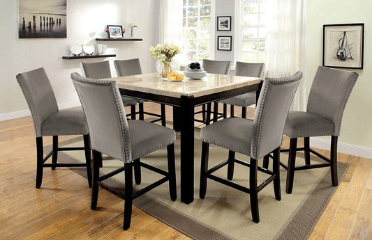 Furniture of America - Gladstone 9 Pc. Counter Ht. Table Set in Ivory/Dark Walnut - CM3823PT-9PC-3744GY View 1