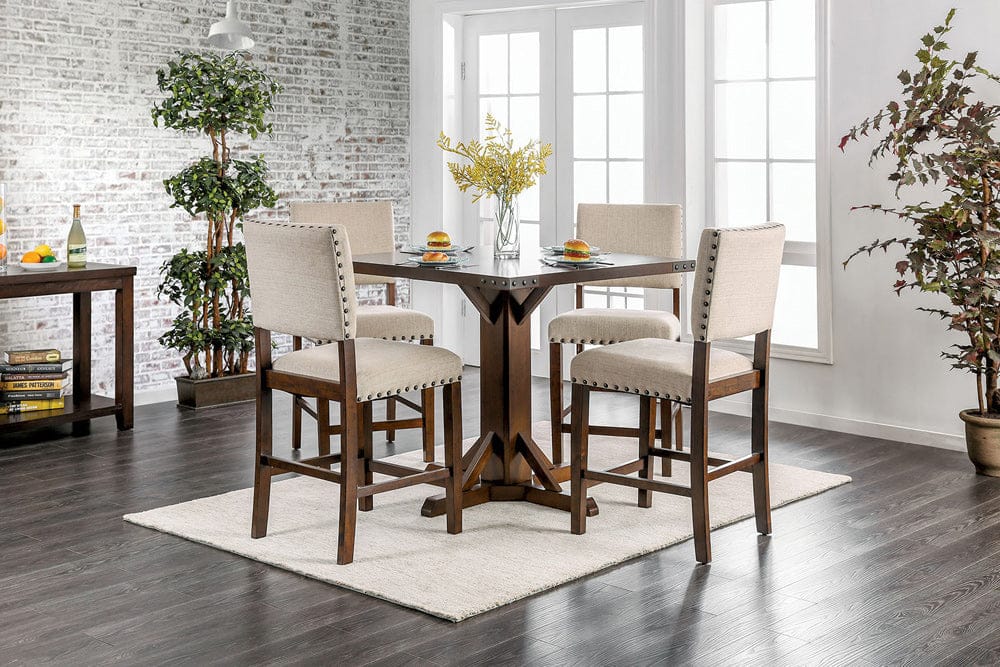 Furniture of America - Glenbrook 5 Pc. Counter Ht. Table Set in Brown Cherry/Ivory - CM3018PT-5PC View 1