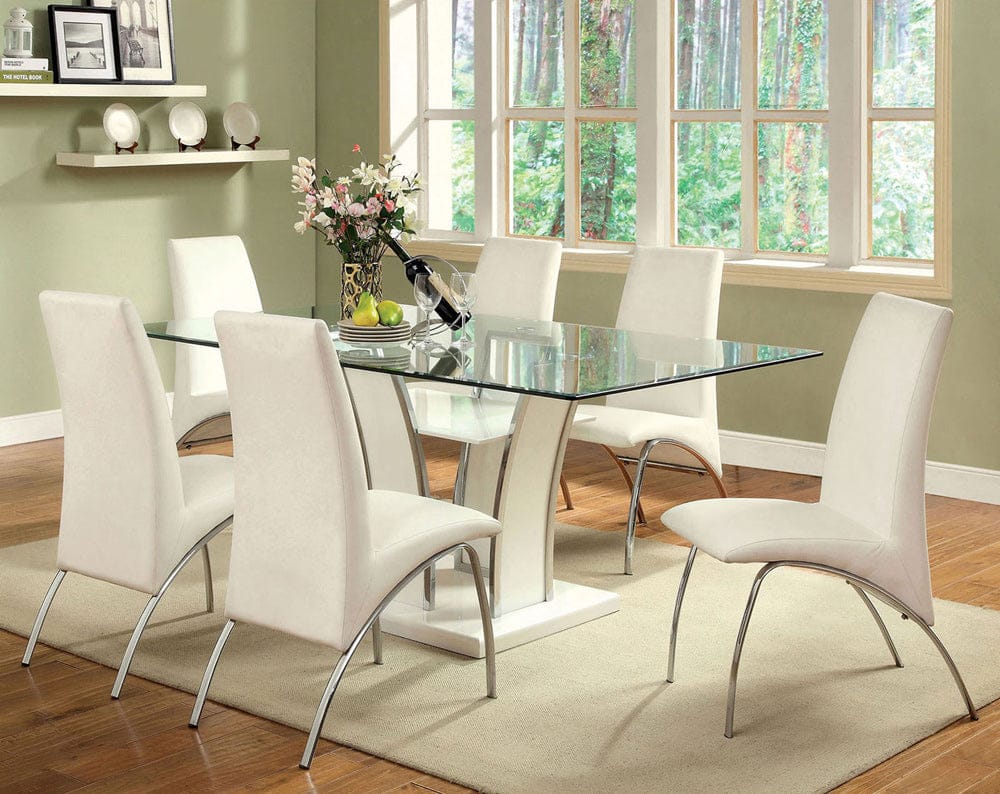 Furniture of America - Glenview Dining Table in Glass, Metal - CM8372WH-T-TABLE View 2