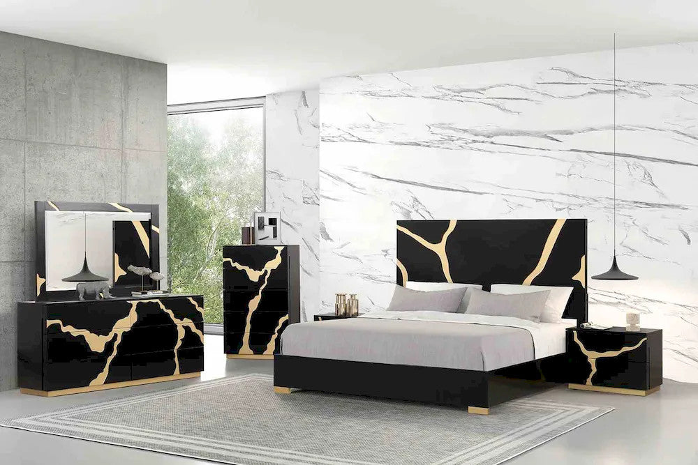 Furniture of America - Goldsberg - 4 Pc. Queen Bedroom Set w/ Chest - Black/Gold - FM7425BK-Q-G-5PC-C view 1