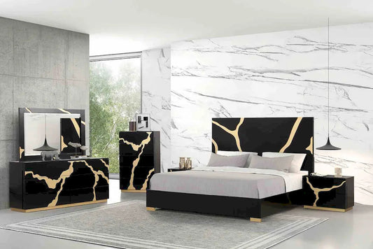 Furniture of America - Goldsberg - 4 Pc. Queen Bedroom Set w/ Chest - Black/Gold - FM7425BK-Q-G-5PC-C view 1