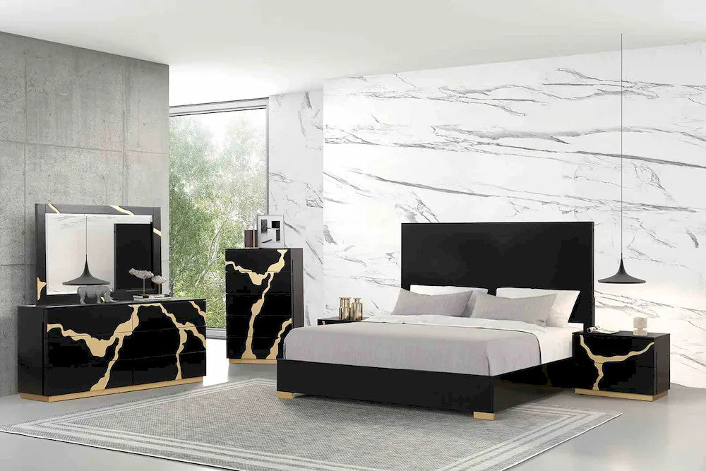 Furniture of America - Goldsberg - 4 Pc. Queen Bedroom Set w/ Chest - Black/Gold - FM7425BK-Q-P-5PC-C view 1