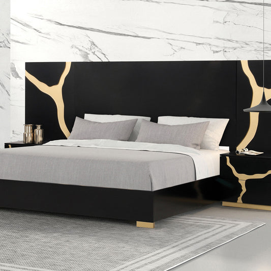 Furniture of America - Goldsberg E.King Panel Bed w/ Extended Panel in Black/Gold - FM7425BK-EK-WP-BED View 1
