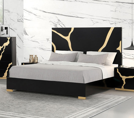 Furniture of America - Goldsberg Queen Bed w/ Gold Trim in Black/Gold - FM7425BK-Q-G-BED View 1