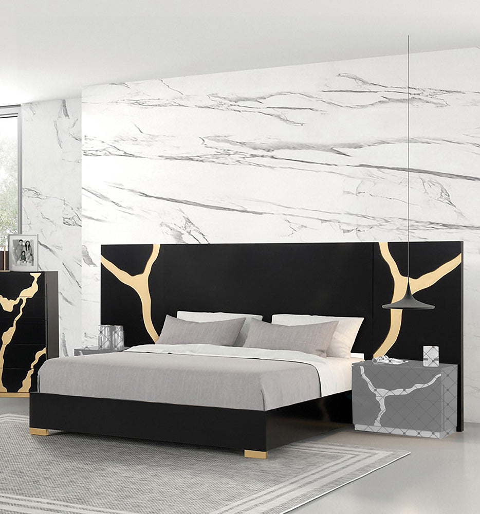 Furniture of America - Goldsberg Queen Panel Bed w/ Extended Panel in Black/Gold - FM7425BK-Q-WP-BED View 1