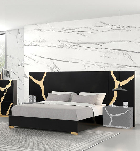 Furniture of America - Goldsberg Queen Panel Bed w/ Extended Panel in Black/Gold - FM7425BK-Q-WP-BED View 1