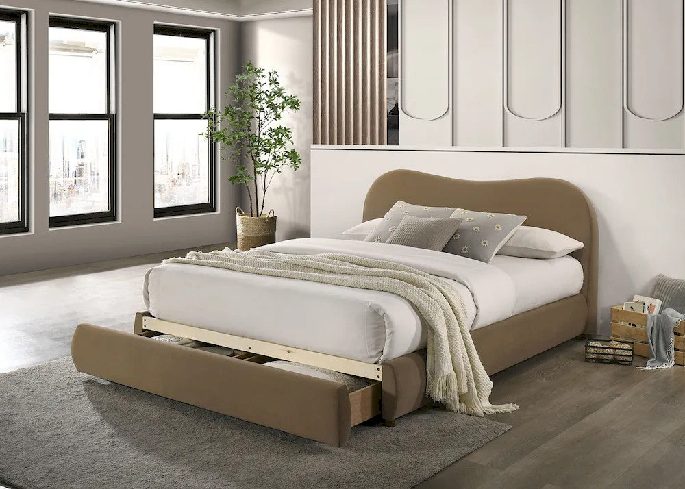 Furniture of America - Grimsby - E. King Bed, Brown Velvet - FM72019BR-EK-BED view 2