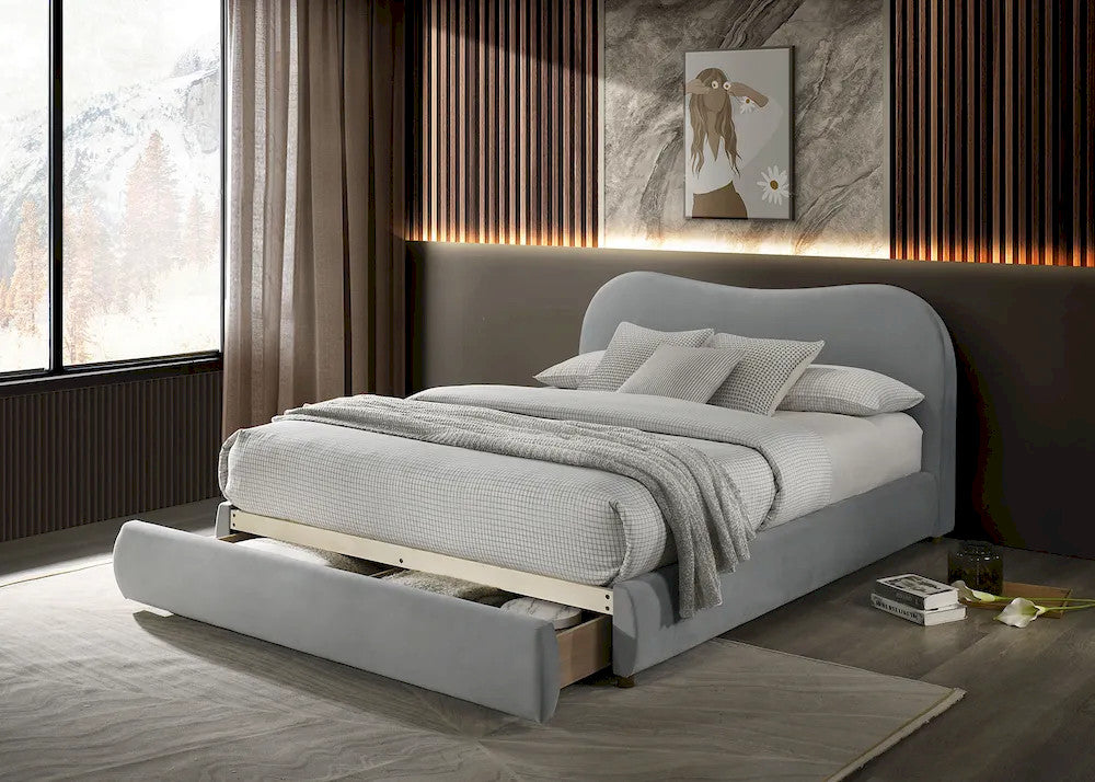 Furniture of America - Grimsby - E. King Bed, Light Gray Velvet - FM72019LG-EK-BED view 2