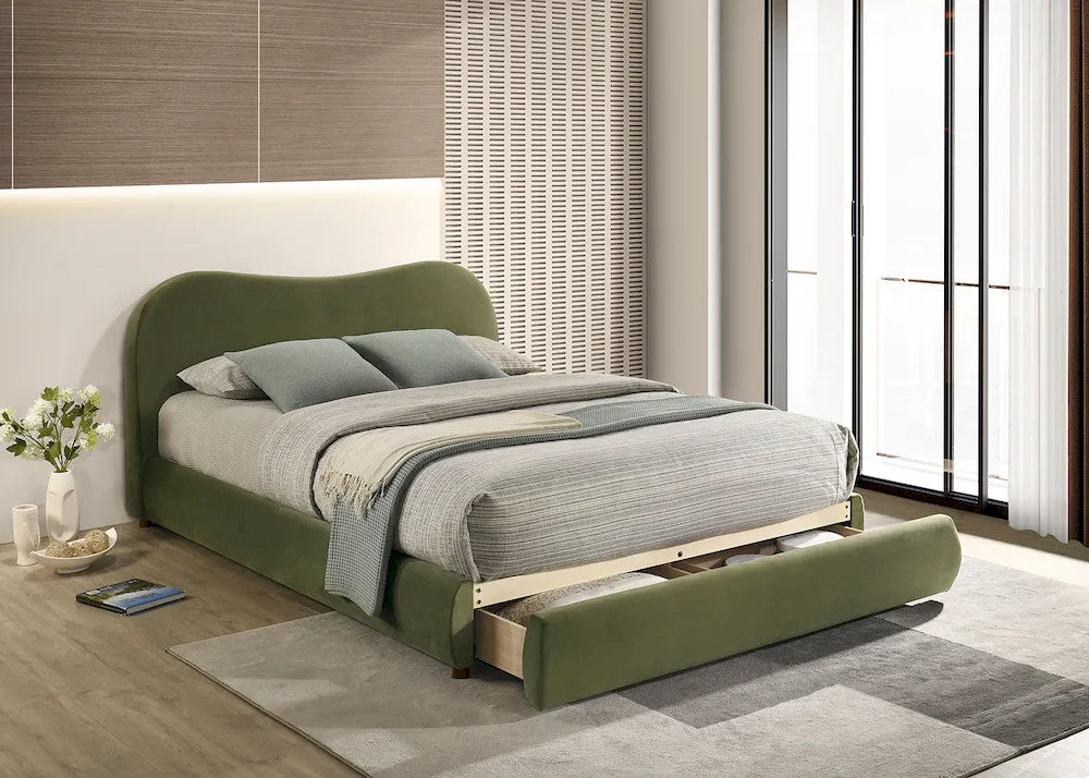 Furniture of America - Grimsby - E.King Bed, Olive Green Velvet - FM72019GR-EK-BED view 2