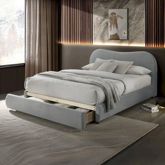 Furniture of America - Grimsby - Queen Bed, Light Gray Velvet - FM72019LG-Q-BED view 1
