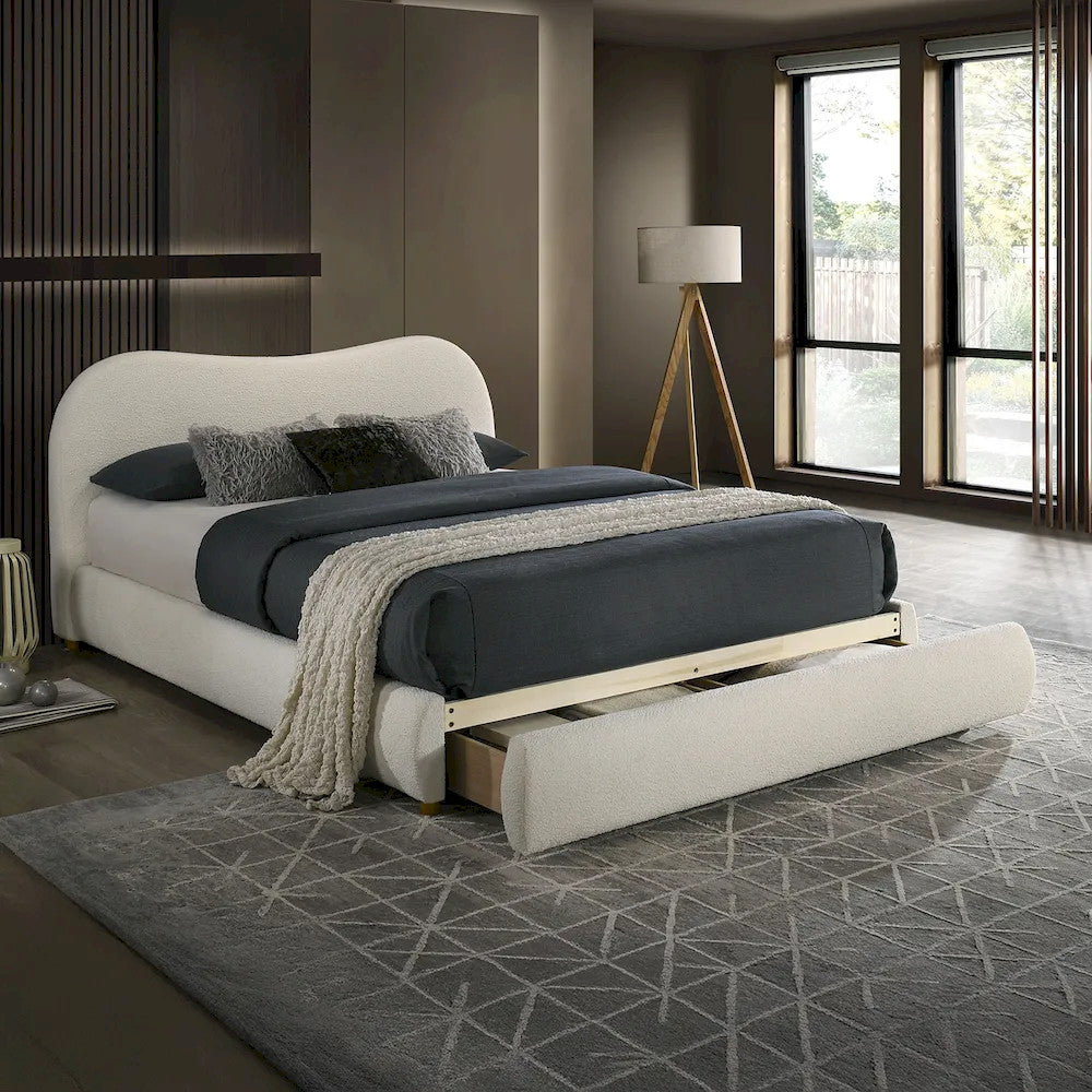 Furniture of America - Grimsby - Queen Bed, White Boucle - FM72019WH-Q-BED view 1